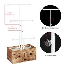 X-cosrack Jewelry Tree Stand Organizer - 3-Tier Metal & Wood Jewelry Holder with Adjustable Height for Necklaces, Earrings, and Bracelets
