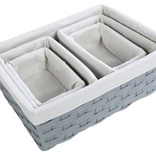 5-Piece Wicker Weave Utility Storage Baskets - Grey Bins for Shelves and Closets