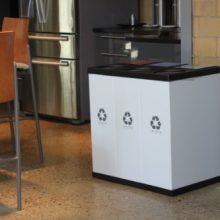 Large 25 Gallon Triple Recycling Bin with Changeable Labels - Ideal for Schools and Offices
