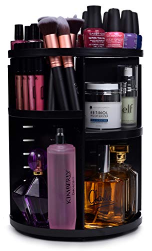 360 Rotating Makeup Organizer - Adjustable Shelf Height and Fully Rotatable.
