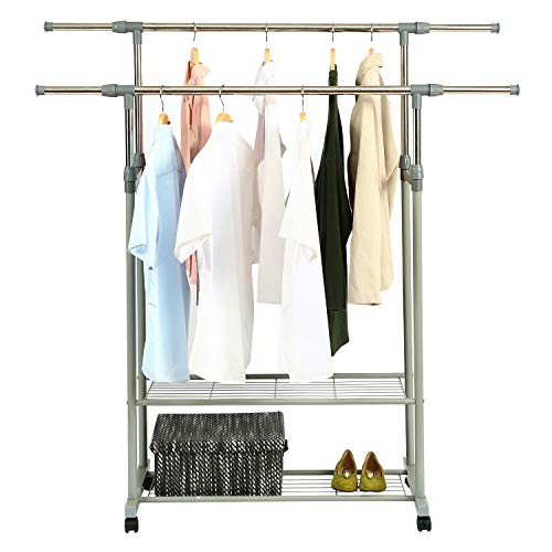 HOME BI Adjustable Garment Rack with 2 Tier