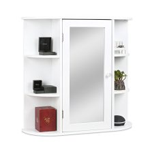 Elegant White Wall Cabinet with Mirror for Bathroom & Kitchen Storage