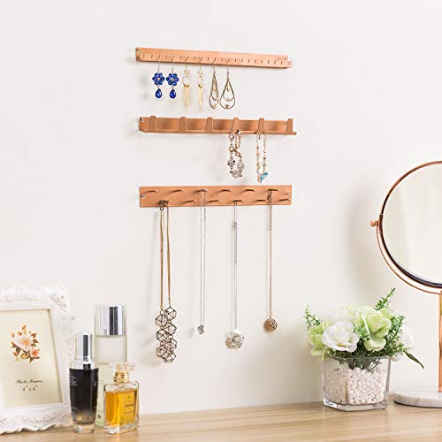 MyGift Wall Mounted Rose Gold Metal Jewelry Organizer Racks