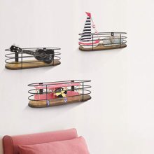 Oval Floating Wall Shelves Set of 3 Rustic Wood Wire Frame