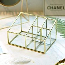 Glass & Metal Cosmetic Organizer Brass Makeup Storage