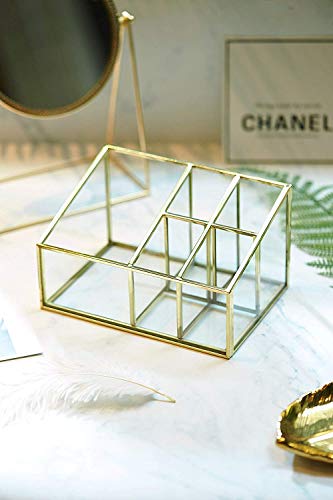 Glass & Metal Cosmetic Organizer Brass Makeup Storage