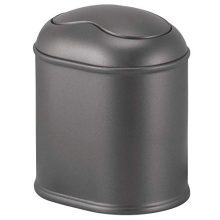 Compact Plastic Mini Wastebasket with Swing Lid for Bathroom Countertop – Charcoal Grey Trash Can