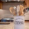 Kitchen Utensil Holder Crock, White With Premium