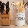 Kitchen Utensil Holder Crock, White With Premium