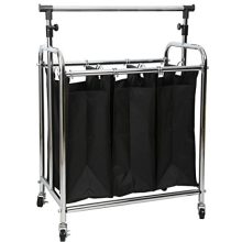 Bag Rolling Laundry Sorter Cart: Heavy-Duty, Hanging Bar, and Chrome Finish for Ultimate Convenience!
