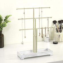 MyGift 3-Tier Gold-Tone Metal Jewelry Display Stand