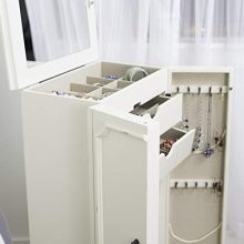 Hives and Honey Carson Fully Locking Jewelry Cupboard – White, French Doors & Full Body Mirror