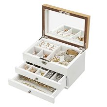 SONGMICS 3-Tier Jewelry Box, Wooden Jewelry Organizer
