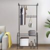 Coat Rack with Two-Layer Steel Rack Underneath Big Shoe Bench