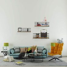 Oval Floating Wall Shelves Set of 3 Rustic Wood Wire Frame