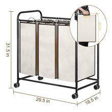 Liheya 3 Bag Laundry Sorter Cart, Laundry Hamper Sorter