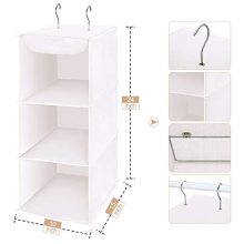 MaidMAX, Beige, 3 Tiers Cloth Hanging Shelf Closet Organizer 2 Metal Hooks