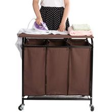 3-Bag Heavy-Duty Rolling Laundry Cart with Ironing Board - Organize and Simplify Your Laundry Routine with Style