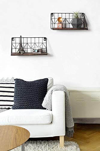 Rustic Floating Shelves Set with Wire Basket – 11.5
