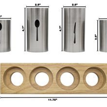 Stainless Steel Silverware Caddy with Bamboo Base for Kitchen & Entertaining
