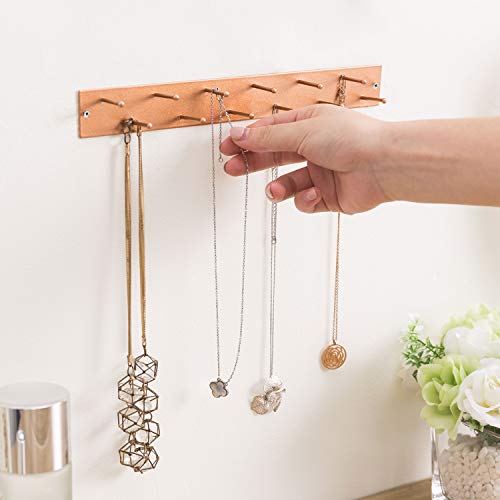 MyGift Wall Mounted Rose Gold Metal Jewelry Organizer Racks