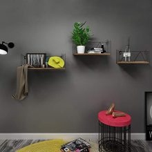 Floating Wall Shelves Set of 3, Black Metal Wire Hanging Rustic Storage