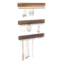 MyGift 3-Piece Wall-Mounted Rustic Wood & Gold Tone