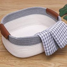 Rectangle Cotton Rope Basket with Handles for Books, Magazines, Toys