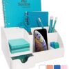 Office Desk Organizer, White Acrylic, with Drawer, 9 Compartments, All in One Office Supplies and Cool Desk Accessories Organizer, Pen Holder, Enhance Your Office Decor Desktop Organizer (White)