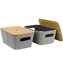 LA JOLIE MUSE Mid-Century Modern Light Gray, Tweed Fabric Storage Basket