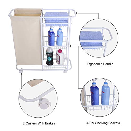 White Rolling Laundry Storage Cart with Heavy-Duty wheels