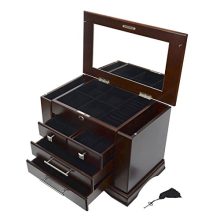 Large Mahogany Wood Finish Necklace Jewelry Box