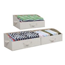 Trapezoid Storage Baskets - Collapsible Bamboo Cotton Fabric Bins for Shelves, Set of 3, Stylish Organization with Attached Handles