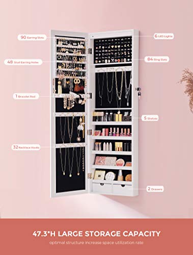SONGMICS 6 LEDs Mirror Jewelry Cabinet