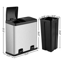 Double Compartment 16 Gallon Stainless Steel Pedal Trash Can - 2 x 30L Removable Buckets for Easy Waste Classification
