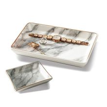 Trinket Dish Tray Decor White Marble Ceramic