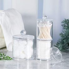 Clear Acrylic Qtip Holder Dispenser Set – Stylish Bathroom Storage for Cotton Swabs, Cotton Balls & Rounds – Stackable Organizer Jars