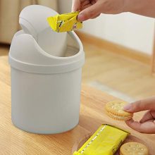 Mini Desktop Waste Bin with Lid – Compact Countertop Garbage Can (White)