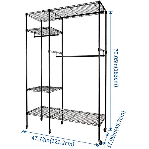 Heavy Duty Clothes Wardrobe Free-standing Closet Garment Rack