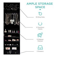 Greatest Alternative Full-Length Tilting Mirrored Jewelry Armoire with Velvet Lining – Lockable, 48 Necklace Hooks, Adjustable Tilt & Ample Storage