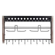 Rustic Wood Wall Mount Jewelry Organizer with Metal Hooks for Necklaces, Rings, Earrings - Rustic White