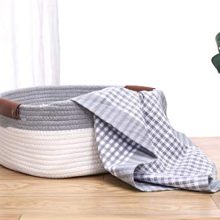 Rectangle Cotton Rope Basket with Handles for Books, Magazines, Toys