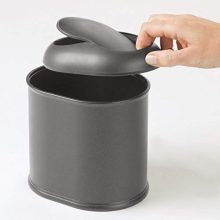 Compact Plastic Mini Wastebasket with Swing Lid for Bathroom Countertop – Charcoal Grey Trash Can