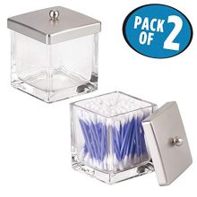 mDesign Modern Glass Square Bathroom Vanity Countertop Storage Organizer