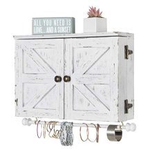 Rustic Wall Mounted Jewelry Organizer with Wooden Barndoor Decor.