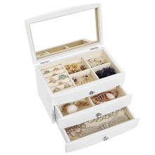 3-Tier Wooden Jewelry Case Jewelry Organizer with Large Mirror