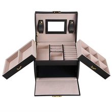 Elegant Jewelry Box Organizer for Women with Lock & Mirror - Perfect Gift for Her - Black