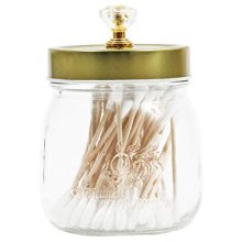 Glass Vanity Canisters with Gold Lids, Mason Jar Bathroom Set