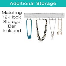 Rustic Wall Mounted Jewelry Organizer with Wooden Barndoor Decor.