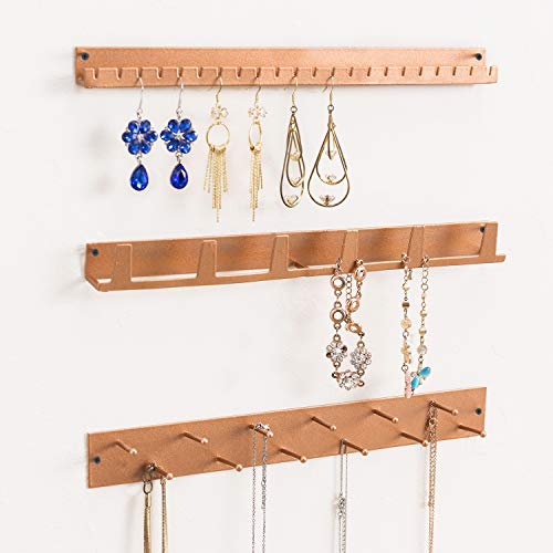 MyGift Wall Mounted Rose Gold Metal Jewelry Organizer Racks
